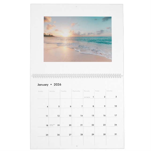 Beach Scenes 12 month Calendar Add your Photos (Jan 2026)