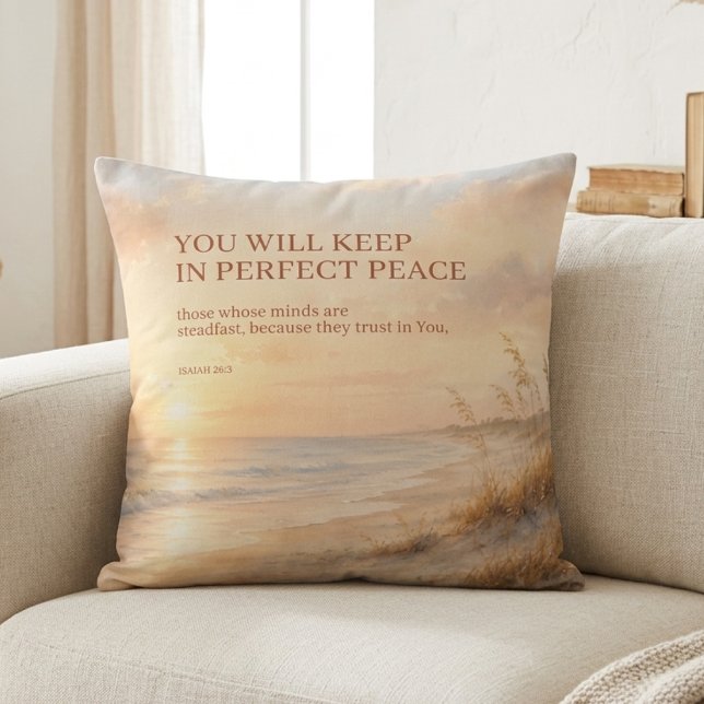 Beach Scripture Isaiah 26:3 Perfect Peace Faith Cushion (Creator Uploaded)