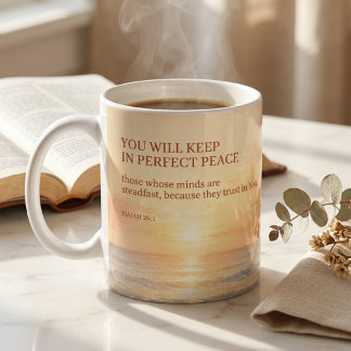 Beach Scripture of Isaiah 26:3 Perfect Peace Faith Coffee Mug
