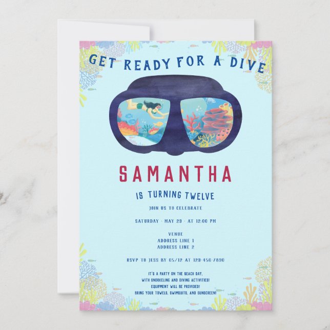 Beach Scuba Diving Snorkelling Under The Sea Life Invitation (Front)