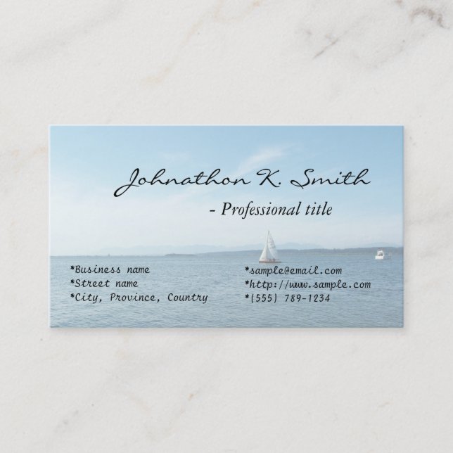 Beach sea and boat profile card. business card (Front)