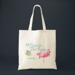 Beach sea flamingo wedding mother of the bride tote bag<br><div class="desc">Starfish mother of the bride sea / beach / destination wedding tote bag with a pink watercolor flamingo,  aqua blue calligraphy script and editable text. Personalise it with the mother of the bride's name.</div>