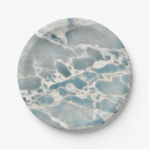 Beach Sea Glass Ocean Blues Teal Aqua Marble Paper Plate