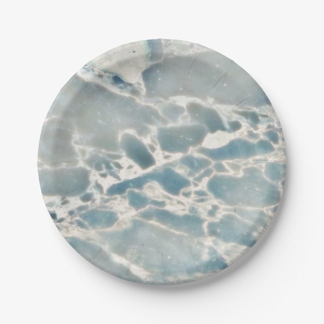 Beach Sea Glass Ocean Blues Teal Aqua Marble Paper Plate (Front)