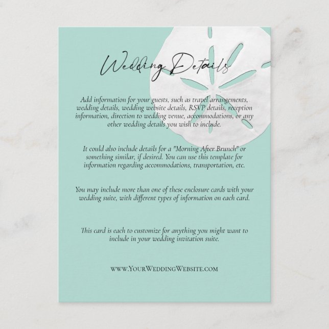 Beach Sea Glass Sand Dollar Wedding Detail Website Enclosure Card (Front)