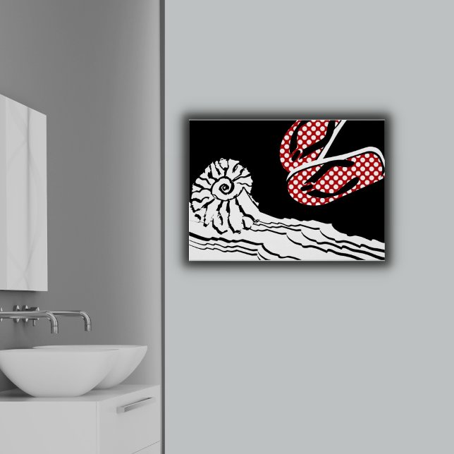 Beach Sea & Polka Dot Flip Flops Bathroom Poster (Red Jendals, Black, White and Red Poster)