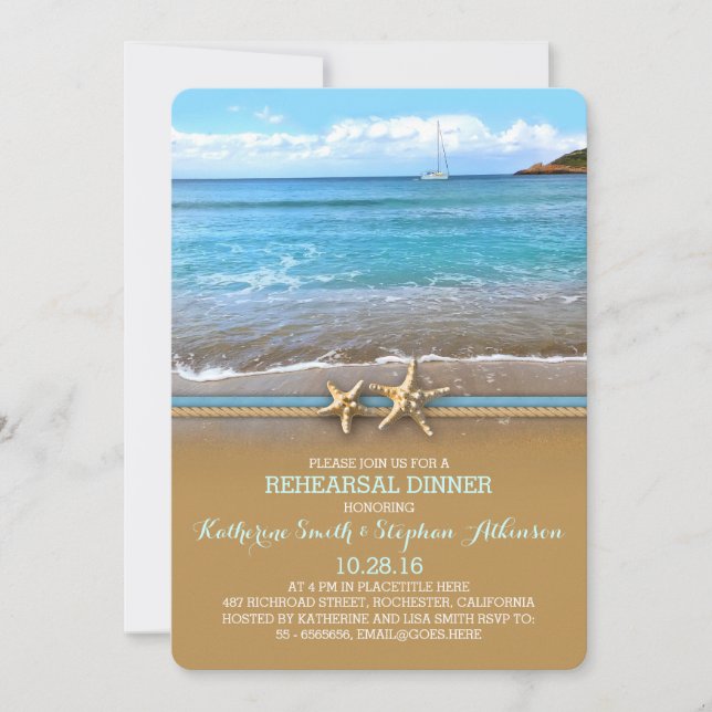 Beach sea rehearsal dinner invitations (Front)