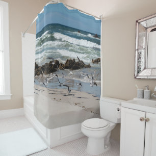 Beach Sea Sand Birds Gulls Paradise Landscape Shower Curtain