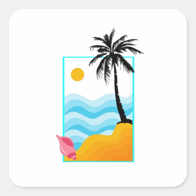 Beach, Sea , sand, palmtree, shell Square Sticker (Front)
