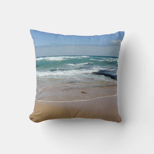 Beach Sea Sand Throw Pillow (Front)