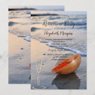 Beach Sea Seashell Wine Glass Retirement Invitation