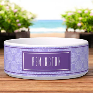 Beach Sea Shell Pattern On Purple Custom Pet Name Bowl