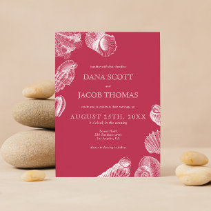 Beach Sea Shell Viva Magenta Summer Wedding Invitation