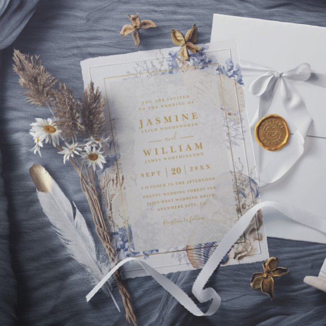 Beach Sea Shells Elegant Modern QR Code Wedding Invitation (Creator Uploaded)