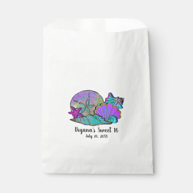 Beach Sea Shells Glitter Sparkle Birthday Party Favour Bags (Front)