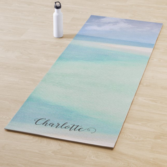 Beach Sea Sky Personalised Script Name Yoga Mat (In Situ)