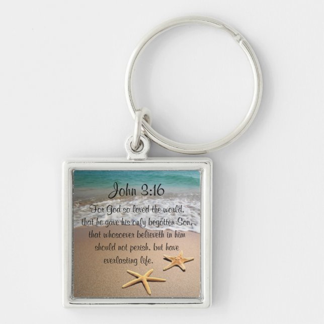Beach Sea star Inspirational John 3:16 Bible Verse Key Ring (Front)