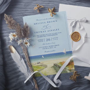 Beach Sea Tropical Sandy Elegant Modern Wedding Invitation