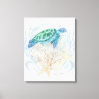 Beach Sea Turtle Coral Starfish Coastal Watercolor