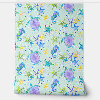 Beach Sea Turtle Seahorse Watercolor Starfish Mint