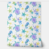Beach Sea Turtle Watercolor Starfish Seahorse Baby