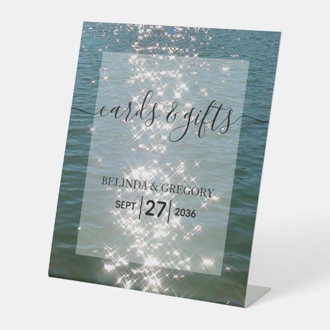 Beach Sea Water Sparkles Wedding Cards & Gifts Pedestal Sign (Front)