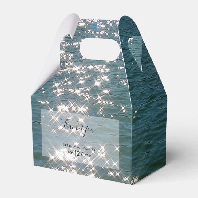 Beach Sea Water Sparkles Wedding Favour Box (Front Side)
