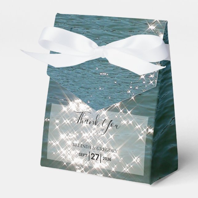 Beach Sea Water Sparkles Wedding Favour Box (Front Side)