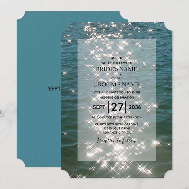 Beach Sea Water Sparkles Wedding Invitations (Front/Back)