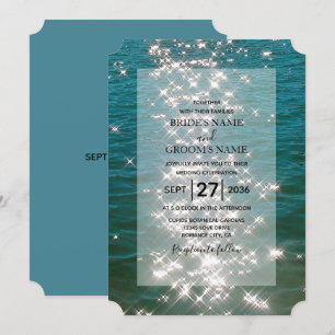 Beach Sea Water Sparkles Wedding Invitations