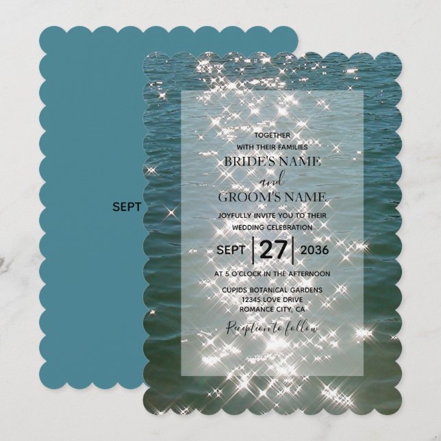 Beach Sea Water Sparkles Wedding Invitations (Front/Back)