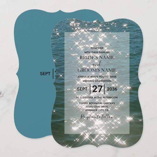 Beach Sea Water Sparkles Wedding Invitations (Front/Back)