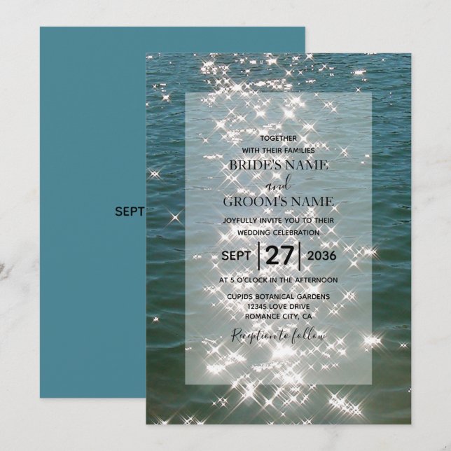 Beach Sea Water Sparkles Wedding Invitations (Front/Back)