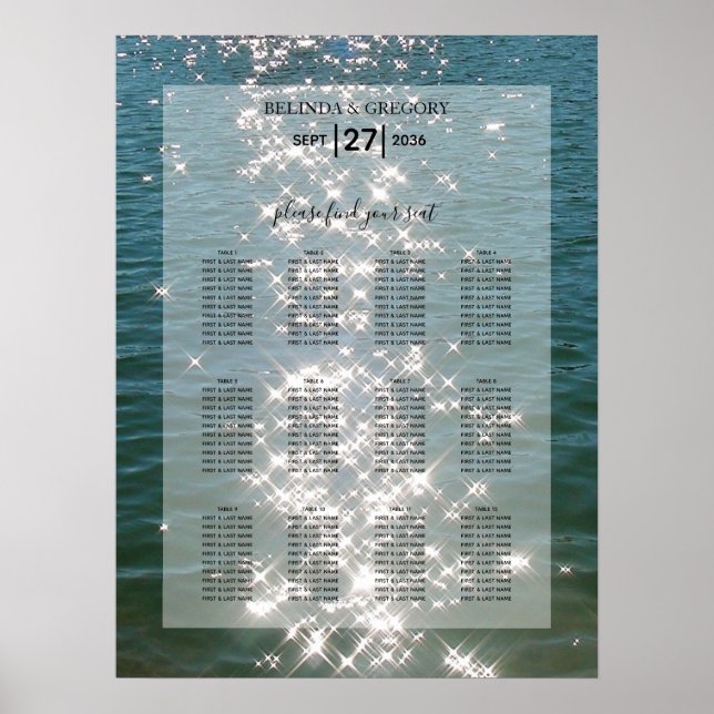 Beach Sea Water Sparkles Wedding Seating Chart (Front)