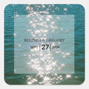 Beach Sea Water Sparkles Wedding Square Sticker