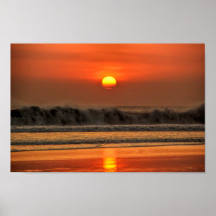 Beach Sea Wave Sunset Poster