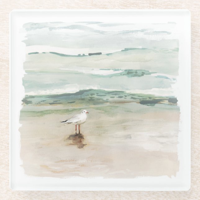 Beach Seagull Cove Glass Coaster (Front)
