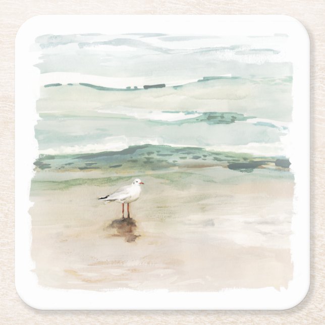 Beach Seagull Cove Square Paper Coaster (Front)