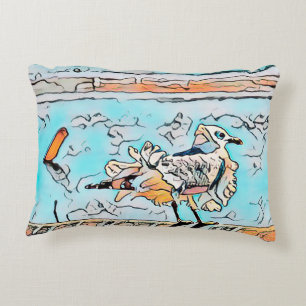 Beach Seagull Cute Cartoon Art Decorative Cushion