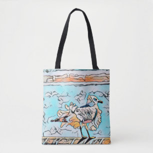 Beach Seagull Cute Cartoon Art Tote Bag