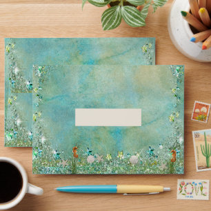 Beach Seahorse Starfish Turquoise Sparkle Envelope