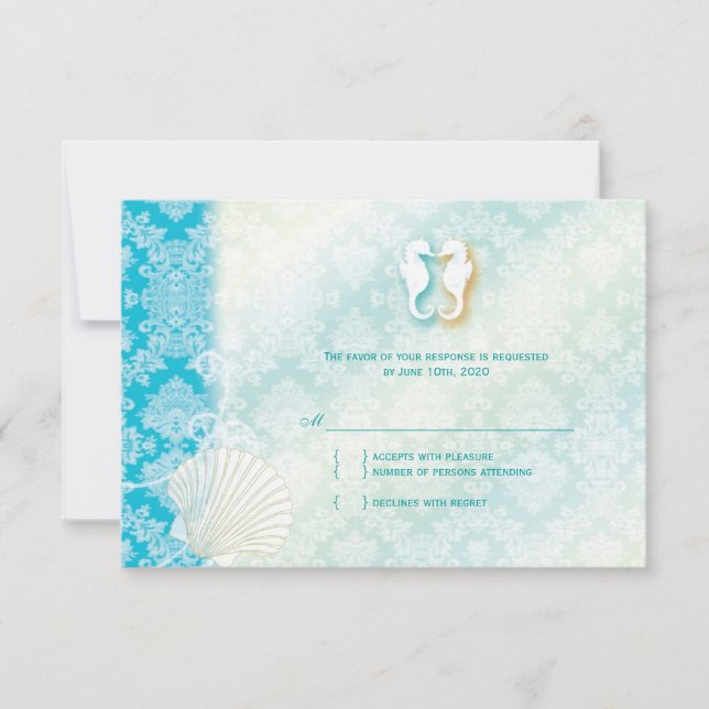 Beach Seahorse Turquoise Wedding RSVP (Front)