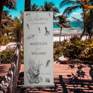 Beach Sealife Coastal Welcome To Our Wedding Retractable Banner