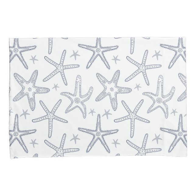 Beach Sealife Starfish Blue and White Patterned Pillowcase (Front-Right)