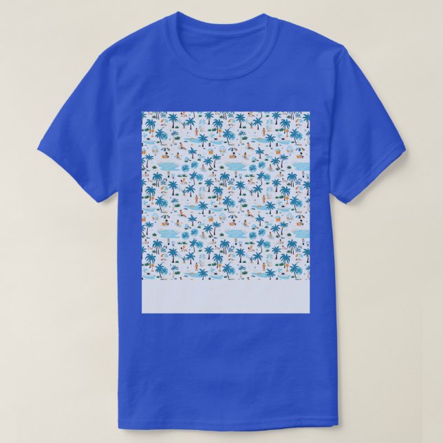 Beach Seamless Pattern Summer Palm Tree Waves Coas T-Shirt (Design Front)