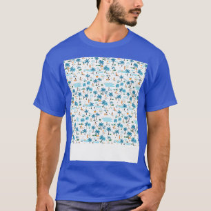 Beach Seamless Pattern Summer Palm Tree Waves Coas T-Shirt