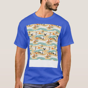 Beach Seamless Pattern Summer Palm Tree Waves Coas T-Shirt