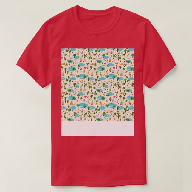 Beach Seamless Pattern Summer Palm Tree Waves Coas T-Shirt (Design Front)
