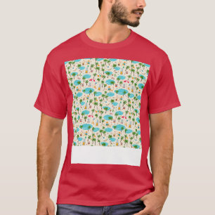 Beach Seamless Pattern Summer Palm Tree Waves Coas T-Shirt