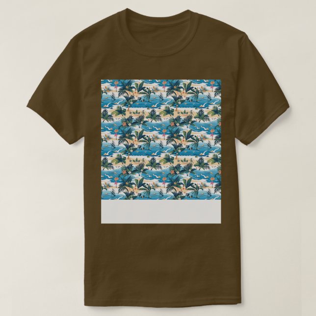 Beach Seamless Pattern Summer Palm Tree Waves Coas T-Shirt (Design Front)
